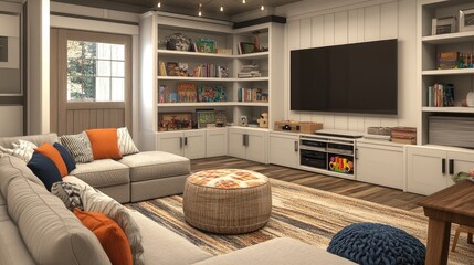 Cozy Living Room with Modern Decor and Entertainment Center