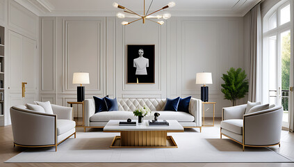 Fototapeta premium classic french style modern living room interior design features elegant furniture simple decor accents