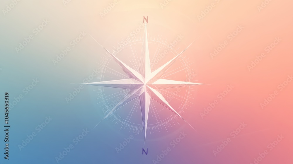 Poster This geometric compass rose features defined lines and a central point, set against a harmonious pastel gradient background. Generative AI