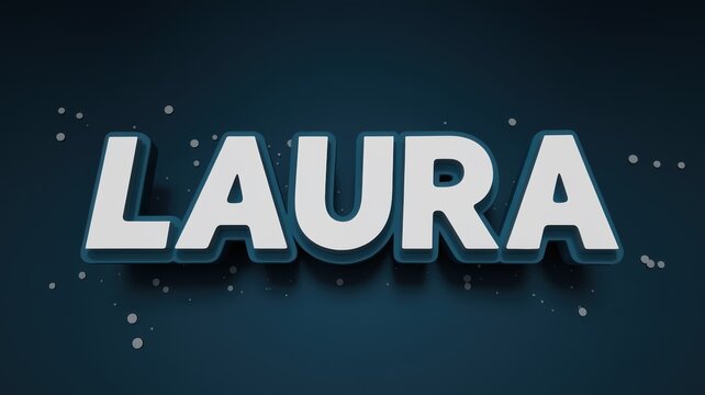 3D Text Art: 'LAURA' in Bold Typography with a Dark Theme, Ideal for Personal Branding or Artistic Projects