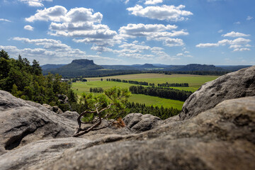 Spectacular Summer View of the Lilienstein from Rauenstein in Saxon Switzerland National Park with...