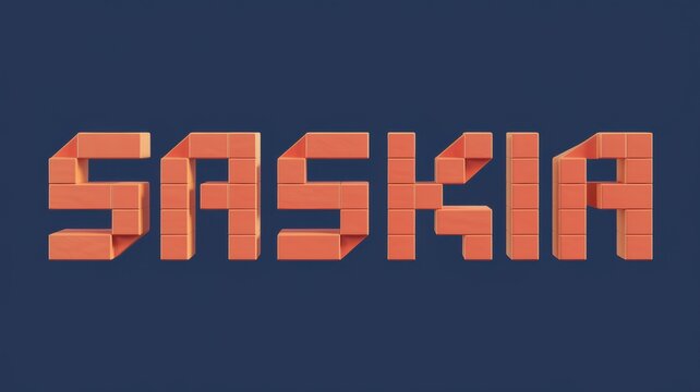 Colorful 3D Typography: Stylized 'SASKIA' on a Navy Background, Ideal for Graphic Design and Branding Projects