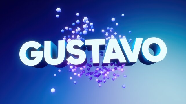 3D Text Design: Vibrant 'GUSTAVO' Text with Colorful Bubbles on a Gradient Background &ndash; Ideal for Branding or Promotional Use