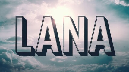 3D Text Design: Bold 'LANA' Against Dramatic Cloudy Sky, Ideal for Branding or Artistic Projects