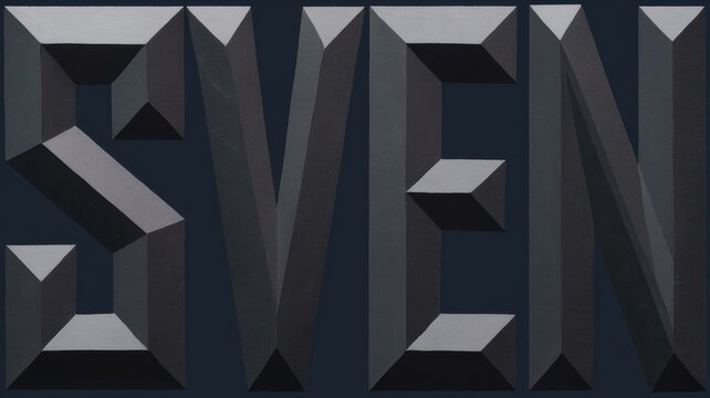 Stylized 3D Text: The name 'SVEN' appears in bold, angular shapes with a dark, polished finish, suitable for branding and graphic design.
