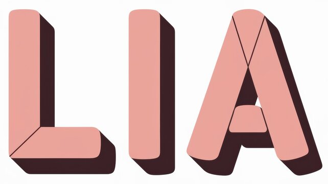 Stylized 3D Text: Large 'LIA' Letters in Pastel Pink with Shadows for Graphic Design and Branding Use