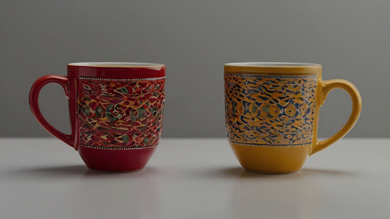 Coffee cup and stylish and modern coffee packaging with or dark brown and a table with a pink background