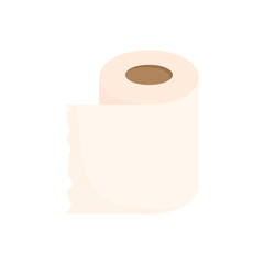 Roll of toilet paper in cartoon style on a white isolated background. A slightly unwound roll of toilet paper stands vertically. Toilet symbol.