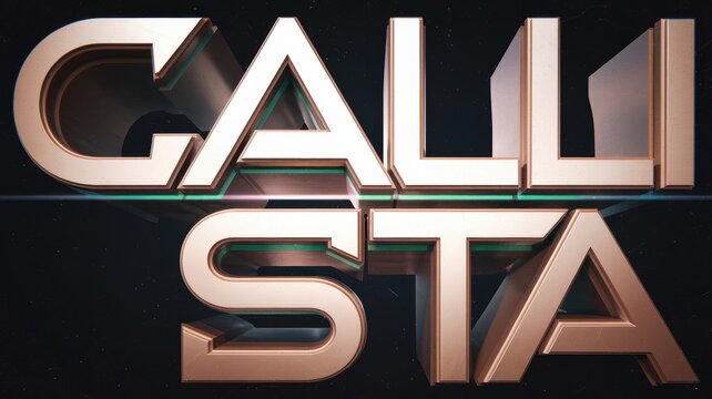 Modern 3D Text Design: 'CALLISTA' in elegant copper tones against a dark background, perfect for branding and graphic projects.