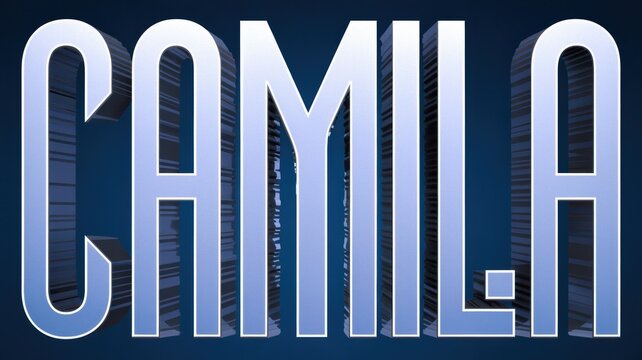 Bold Typography: The name 'CAMILA' in striking blue and silver against a dark backdrop, ideal for branding or design projects.