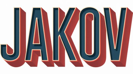 Stylized Typography: Bold 'JAKOV' Text in Retro Red and Blue Colors with Shadow Effects for Design Use