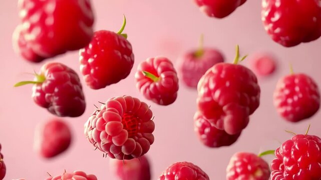 A close up of a bunch of red raspberries