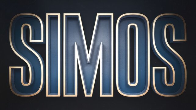 Bold Typography Design: The word 'SIMOS' displayed with striking blue and gold elements; perfect for branding and advertising.