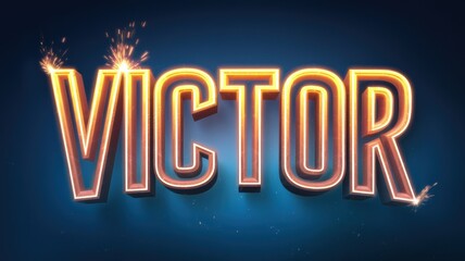 Obraz premium Dynamic Text Illustration: 'VICTOR' in Bold Lights for Celebratory Themes or Promotions