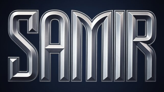 3D Metallic Typography: Bold 'SAMIR' Text with Shiny Silver Finish for Modern Design Projects