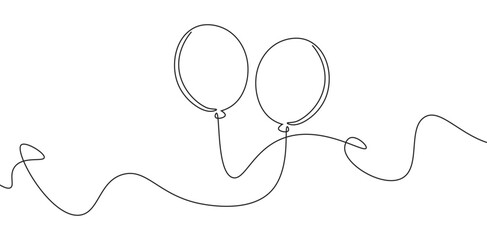 Card party invitation balloon one line continuous drawing doodle design vector