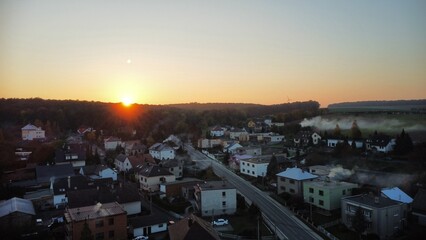sunset or sunrise on the horizon, traditional autumn day background.