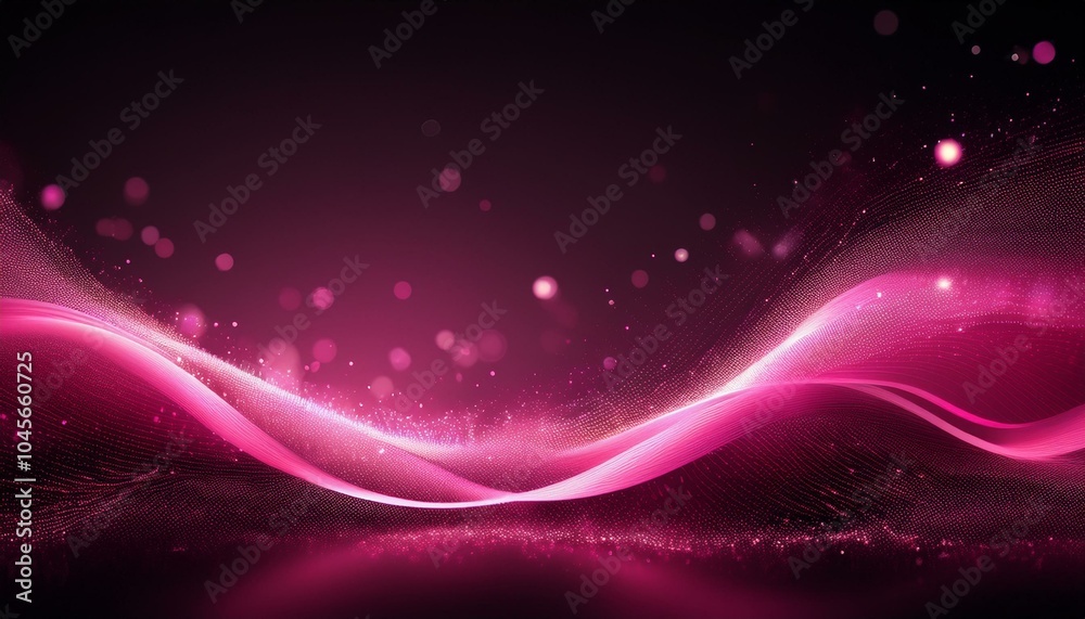 Poster abstract pink wave with glowing particles on black background pink wavy shape with bokeh lights and 