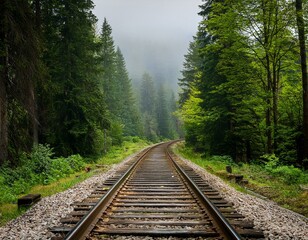 railroad tracks in the forest