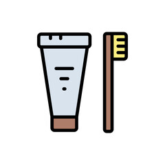 Dental Illness Prevention Objects. Tooth Paste and Brush vector color icon. Personal grooming tool isolated on white background