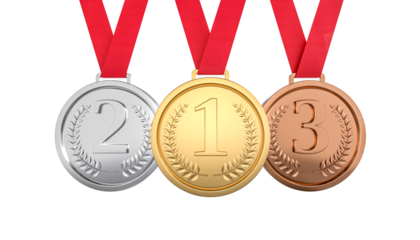Gold, silver, and bronze medals