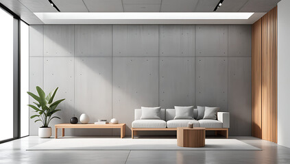 gray concrete walls white space meet wooden accents minimalist modern interior design concept modeling purposes