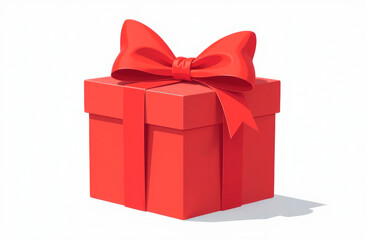Obraz premium Gift box on white background. Red box with ribbon in flat style. New year or Christmas present, gift box on Birthday. Banner with a place for text, copy space