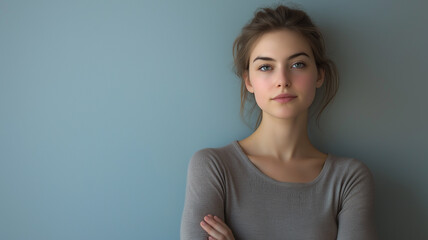 Obraz premium A woman standing confidently against a plain muted background