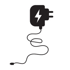 Mobile charger icon on white background.  Charge Icon Isolated in black color. Power device gadget. Vector Illustration.
