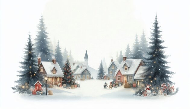 bosque navidad. estilo acuarela. tarjeta 