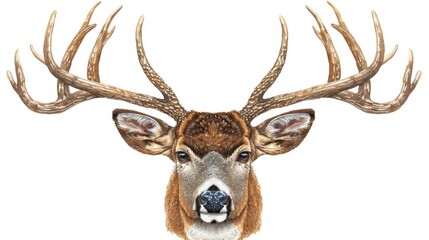 Elegant watercolor illustration of a deer head with intricate branching antlers on white canvas