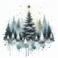 bosque navidad. estilo acuarela. tarjeta 