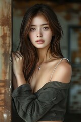 Fototapeta premium young woman poses to attract attention