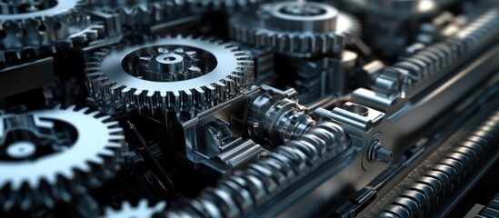 Close-up of a complex system of interlocking gears, showcasing intricate details and the precision of engineering.