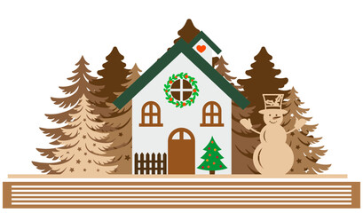 Christmas house vector illustration. Winter house design. 