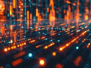 Vibrant abstract digital background with glowing lines and dots, representing data flow and technology innovation.