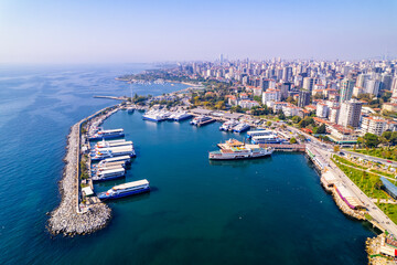 Fototapeta premium Bostanci District in Kadikoy. Istanbul, Turkey. Beautiful aerial view with drone shot.