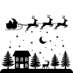 Christmas scene vector illustration, winter vinyl decal for window. Winter vector scene. 