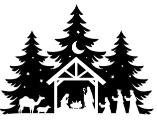Naklejka premium Christmas scene vector illustration, winter vinyl decal for window. Winter vector scene. 