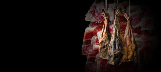 Jamón serrano, jamón de bellota, jamón crudo o jamón de parma. Jamón ibérico de bellota...