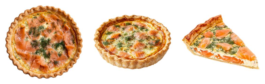 Smoked Salmon and Dill Quiches, isolated on transparent background, perfect for bakery promotions, recipe books, or culinary events