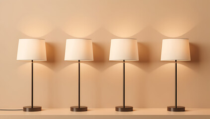 lamps render created visually appealing scene three identical objects beige colored wall