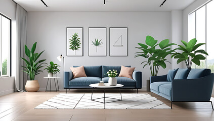 Fototapeta premium living room interior includes armchair plant rendering visuals realistic scene