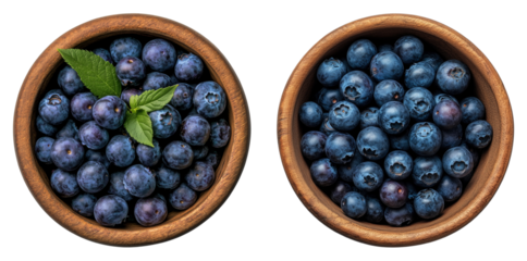 Top View of Fresh Blueberry Bowls, Isolated on Transparent Background, Ideal for Smoothie Recipes, Healthy Eating Guides, and Nutrition Blogs