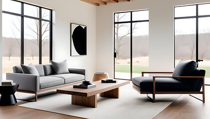 lounge chairs farmhouse decor style pair well modern coffee tables natural light windows
