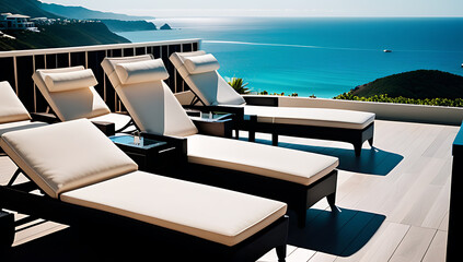 Fototapeta premium loungers often cut smaller sections storage purposes sunny beachside patio