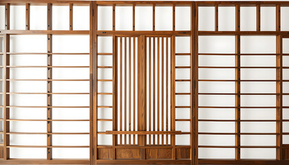 Decorative wooden partition for the interior. Wooden slatted panels. Rack and pinion partitions isolated with white highlights, png