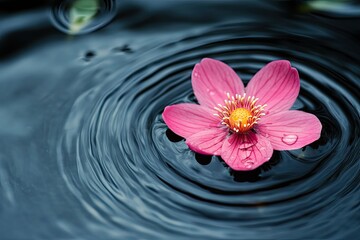 top view water broadleaf arrowhead flower on water surface with circles and drop clear water 
