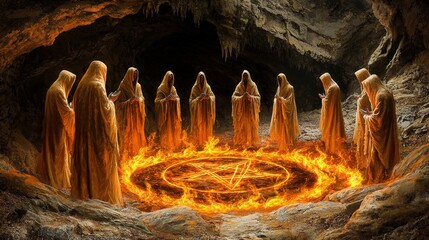 Satanic ritual in a dark cavern