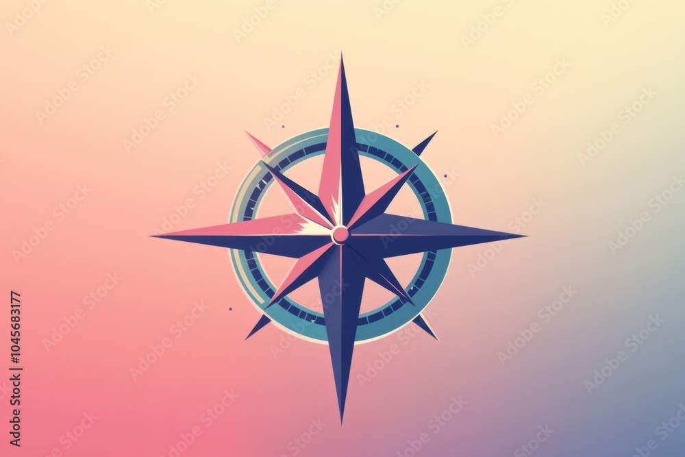 Aufkleber A striking compass rose design with geometric features and clean lines, centered on a delicate gradient backdrop. Generative AI